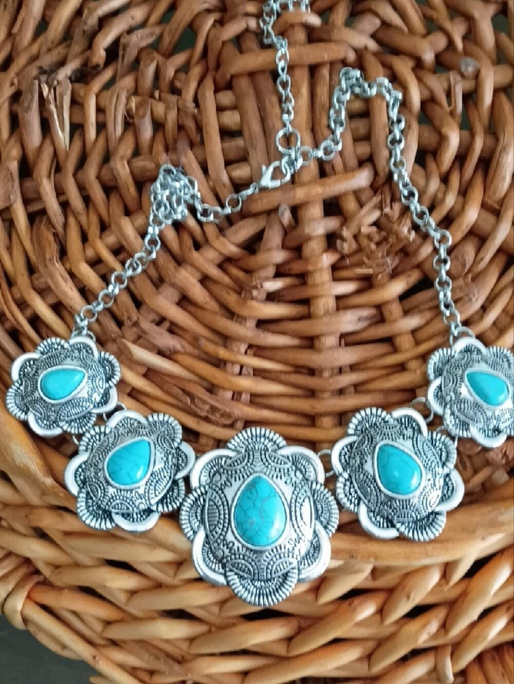 Turquoise Stone Silver-Plate Statement Necklace - Women Jewelry - Picture 7 of 7